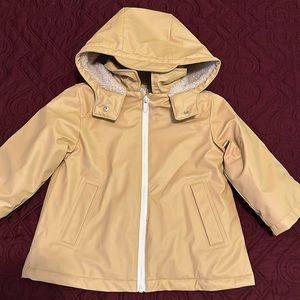 ZARA Rein coat with hood for girl. Pea color(yellow- gold) lining multi color.